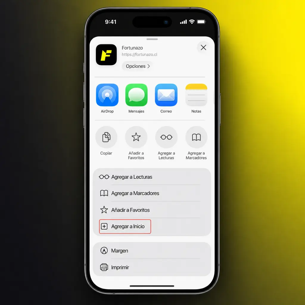 Aplicación PWA de Fortunazo para iOS instalada desde Safari en iPhone o iPad