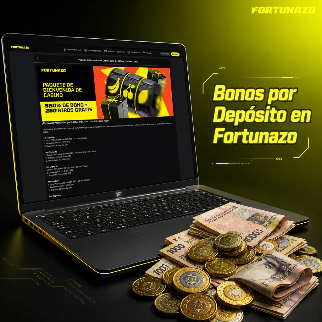 Bono de bienvenida en Fortunazo: 100% hasta ARS 200.000 más 50 tiradas gratis en tragamonedas seleccionadas.