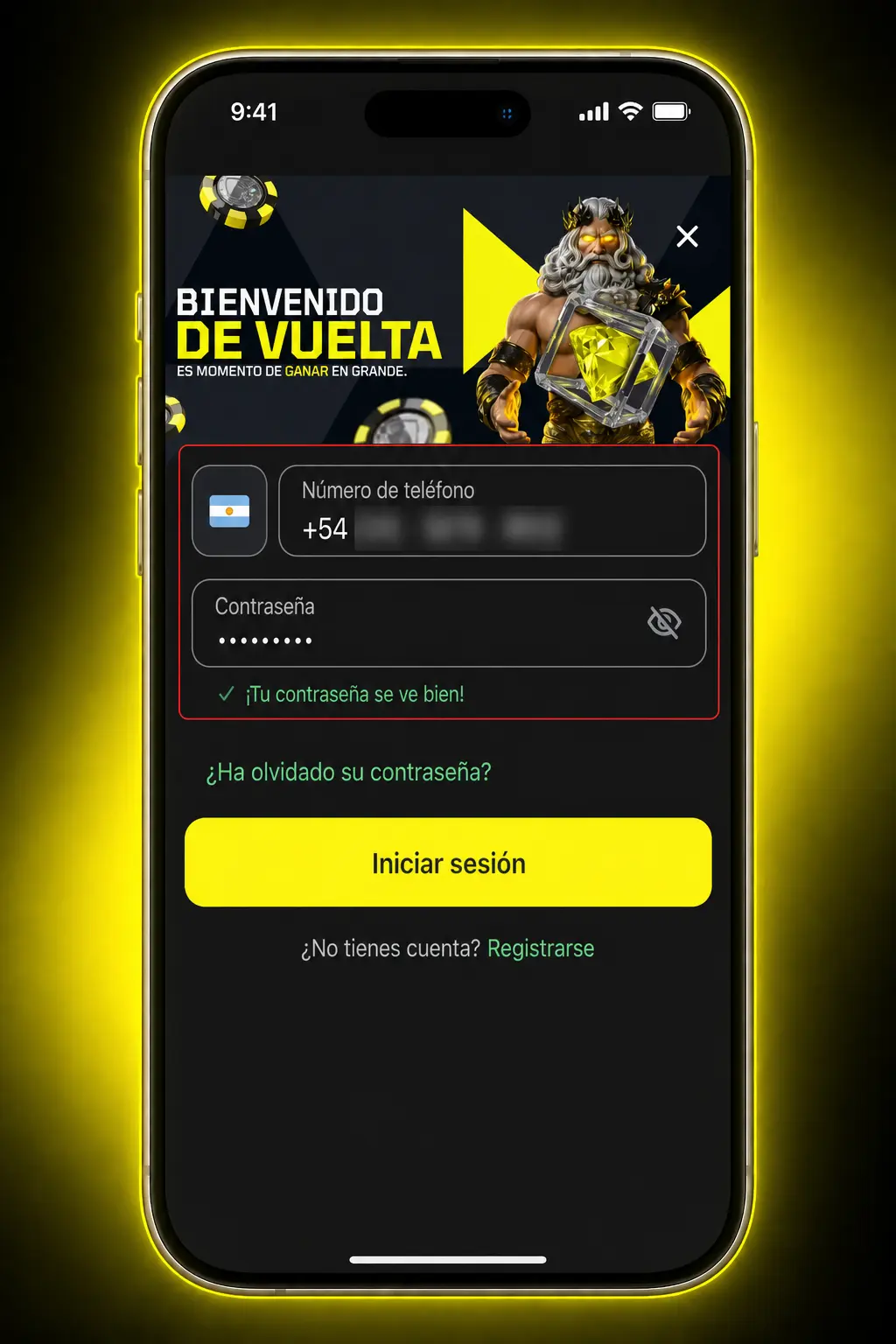Pasos para iniciar sesión en la app de Fortunazo: ingresá tus datos, activá "Recordarme" y tocá "Entrar".