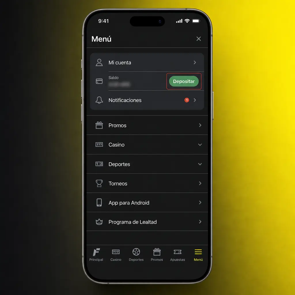 Pasos para depositar fondos en la app Fortunazo: elegí el método de pago, ingresá el monto y confirmá la operación.