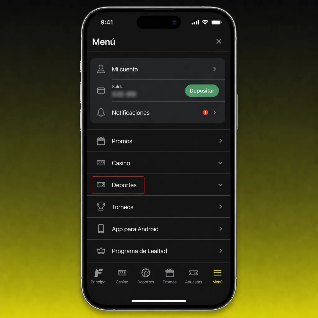 Guía paso a paso para cargar una apuesta en la sección de Deportes de la app Fortunazo.