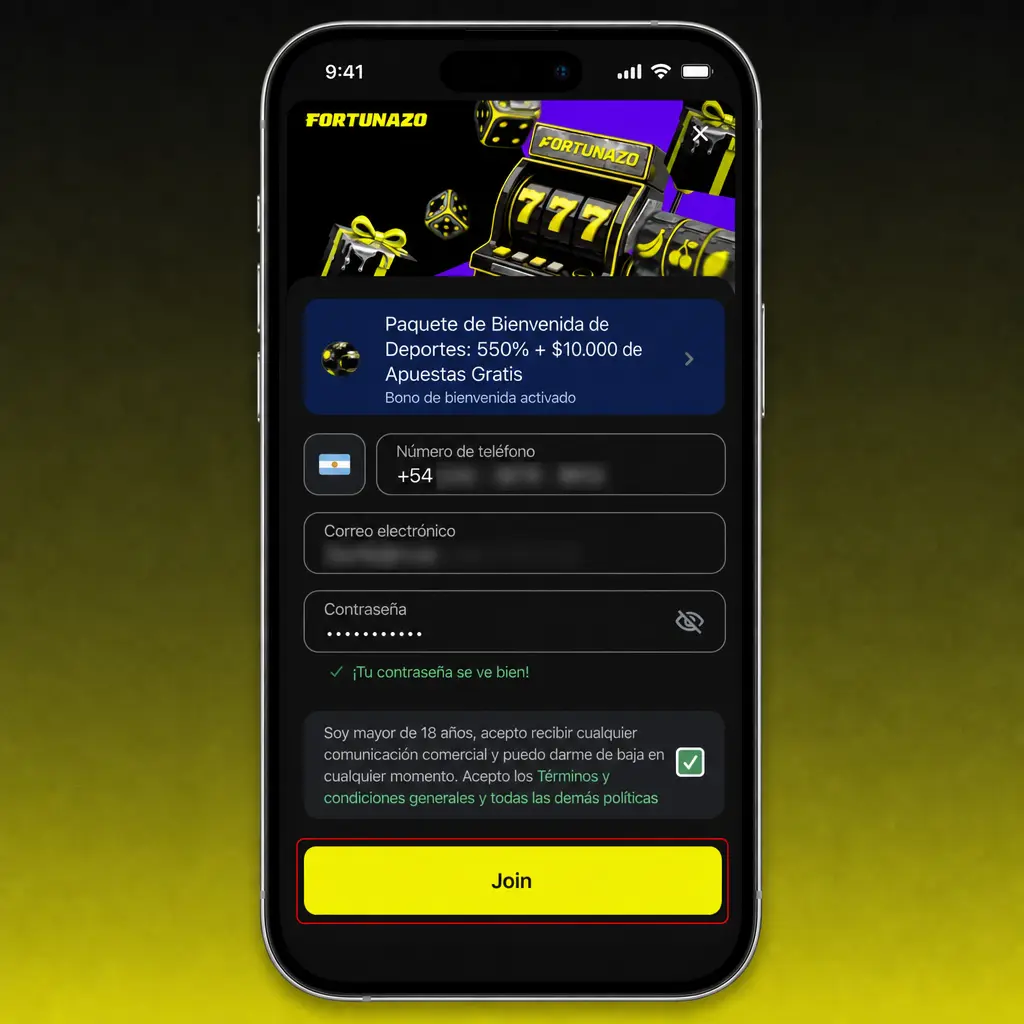 Guía paso a paso para cargar una apuesta en la app Fortunazo desde la sección de Deportes.